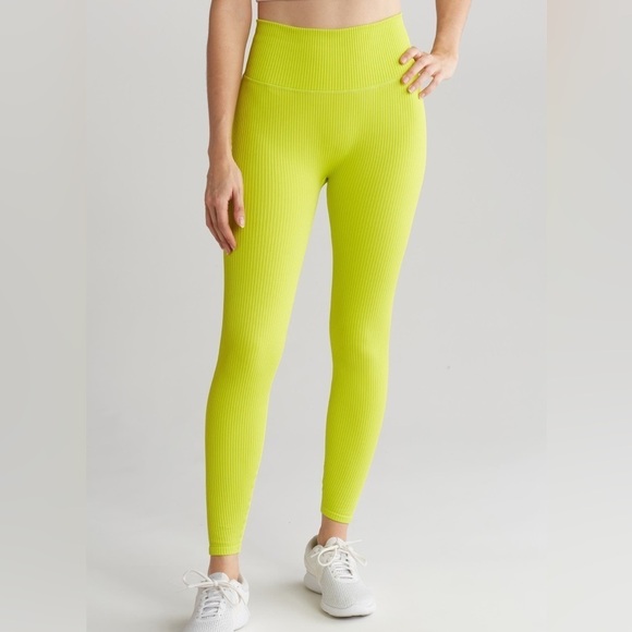 Good American Seamless Ribbed High Waist Legging - Size 3/4 (L/XL) in Lemon Lime - Picture 2 of 14